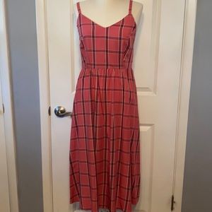 Plaid Midi Dress-Pink